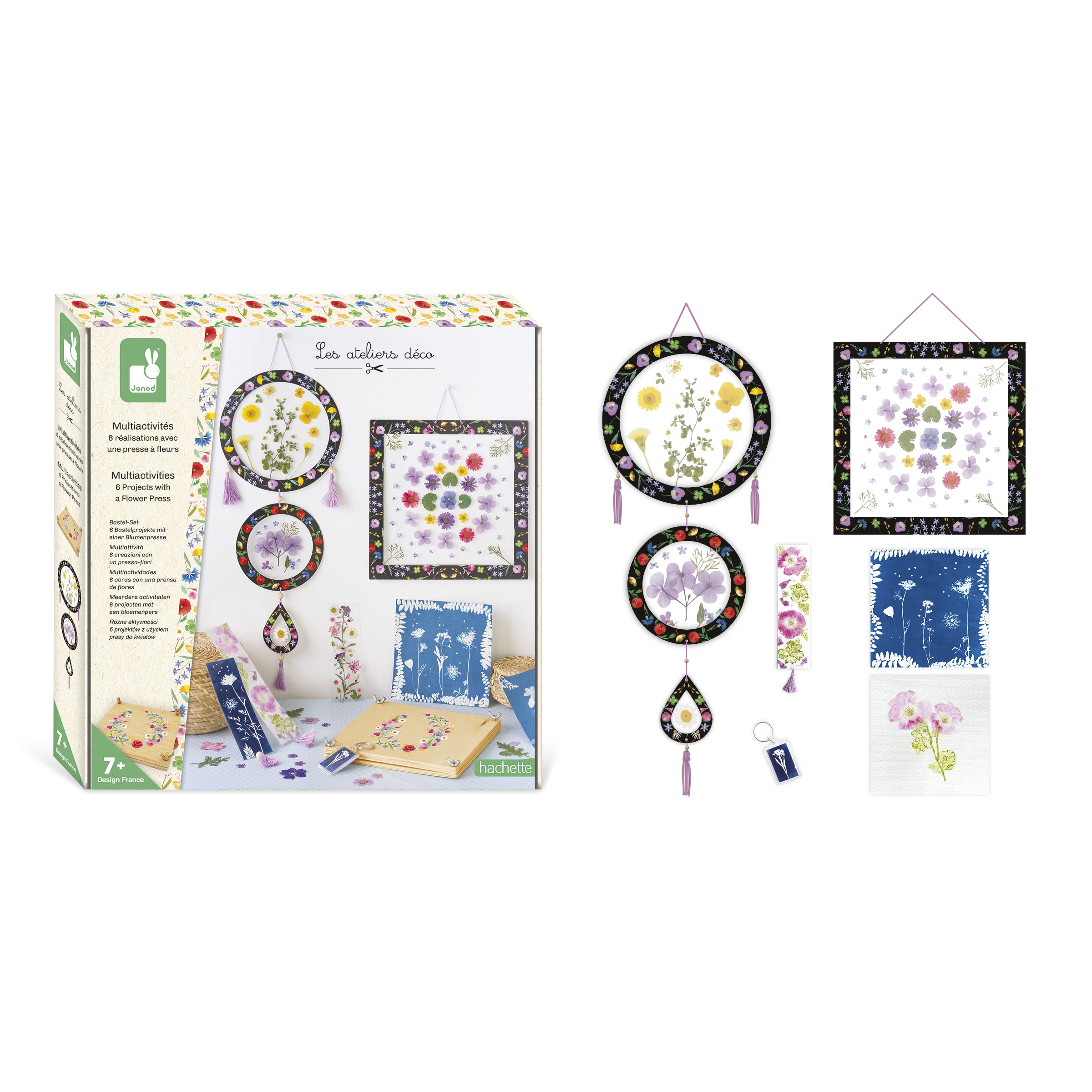 Janod - Kit Presse à Fleurs Enfant - 6 Activités à Réaliser - Les Ateliers Déco - Kit Loisir Créatif Enfant - Motricité Fine et Concentration - Dès 7 Ans, J07879