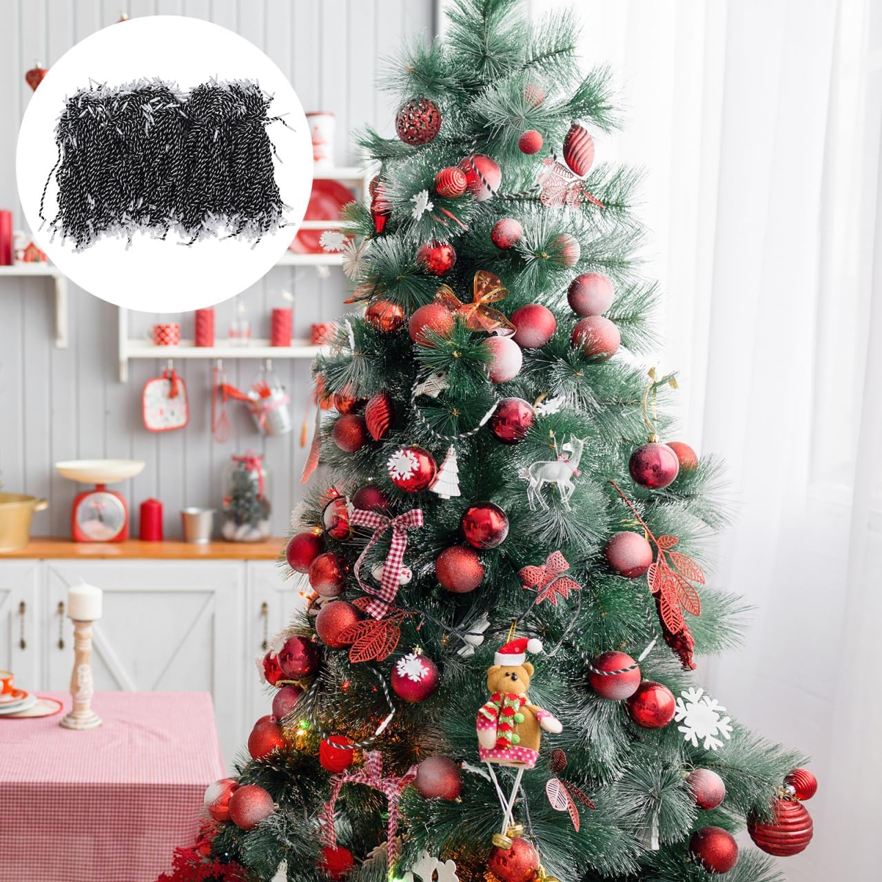 500pcs Christmas Ornament Hooks Cotton Ropes: Rustic Ribbon Hangers String Hanging Tree for Christmas Xmas Decorations(Black)