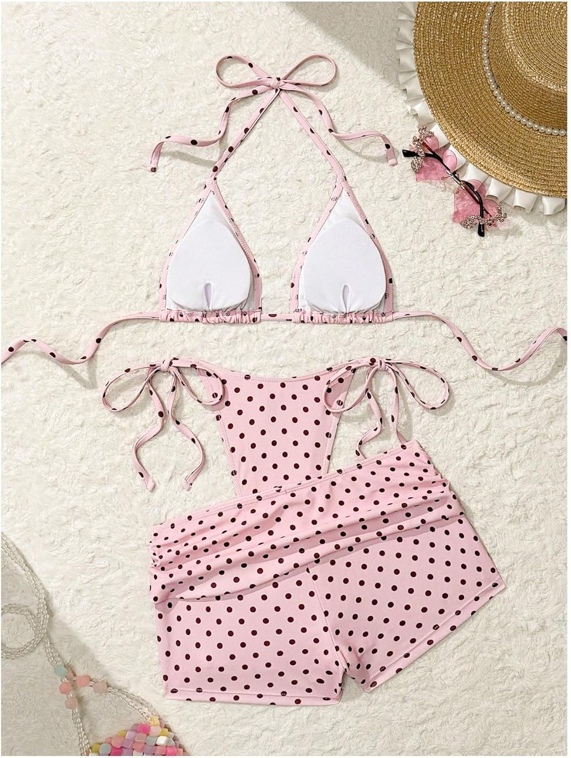MakeMeChic Women's Polka Dots Triangle Bikini Sets Swim Shorts Y2K Leopard Striped Bathing Suit Swimsuit