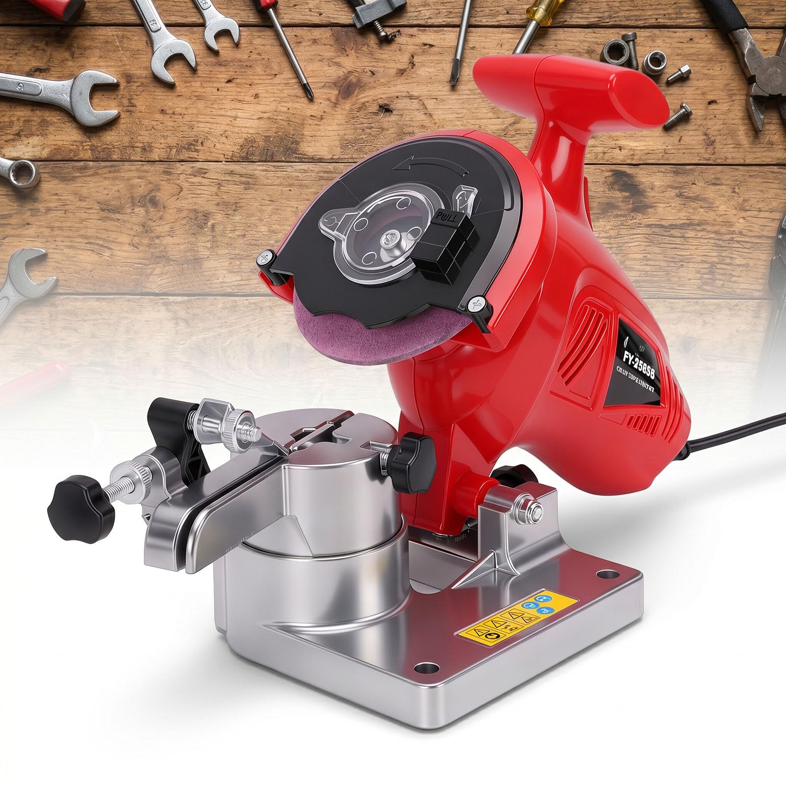 Afilador de Motosierra Eléctrico de ángulo Ajustable de 250 W para un Afilado Seguro y Eficiente de Cadenas de 1/4 a 3/8 Pulgadas con Portátil Rojo (Enchufe de la UE)