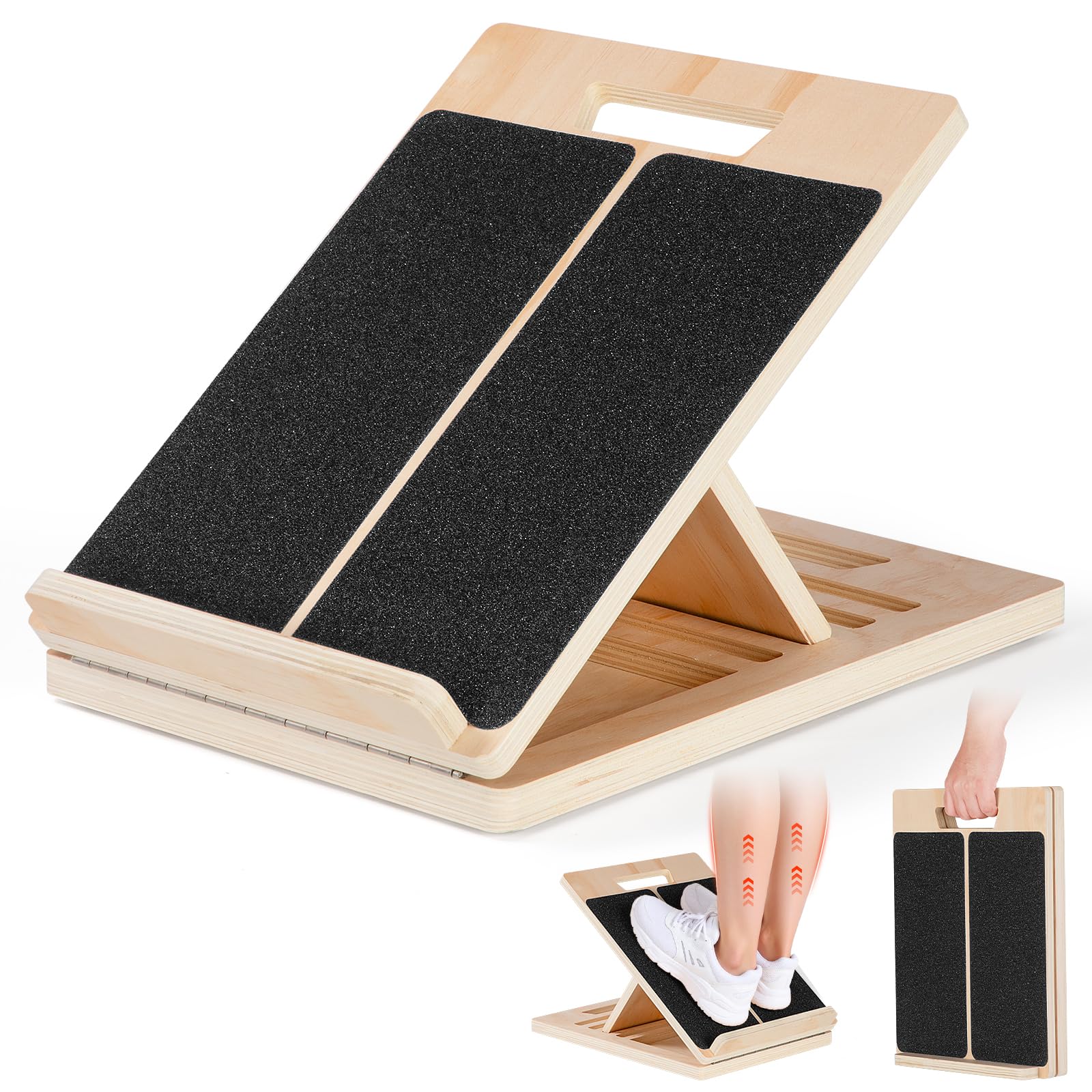 Tavola Inclinata di Legno, FoiiLiio Tavoletta Propriocettiva Regolabile in 5 Angolazioni, con Maniglia Trapezoidale Allargata e Piastra di Impatto Antiscivolo, Pieghevole e Portatile Slant Board