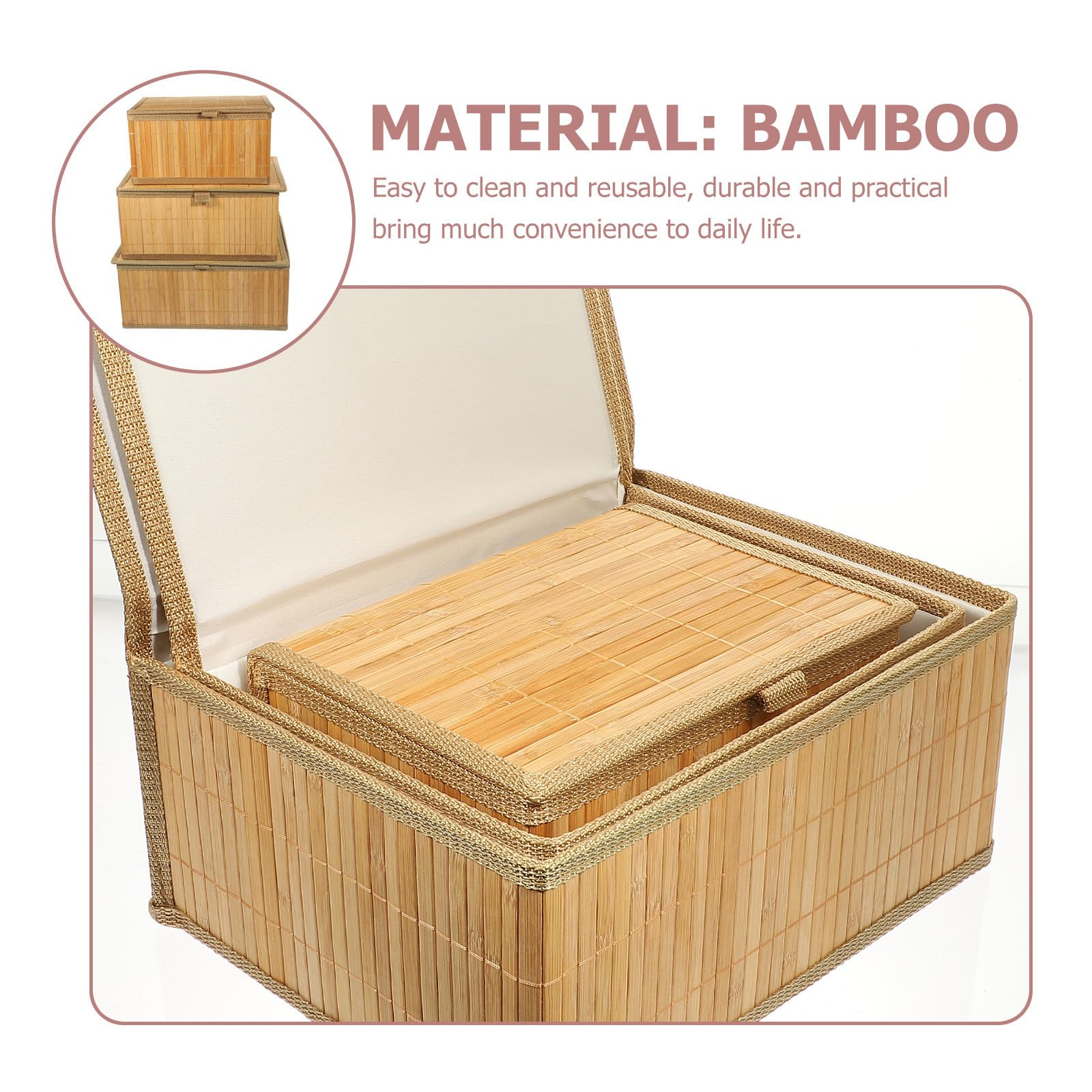 Cesta 3 Piezas Rectangular de Almacenamiento de Bambú para Hogar
