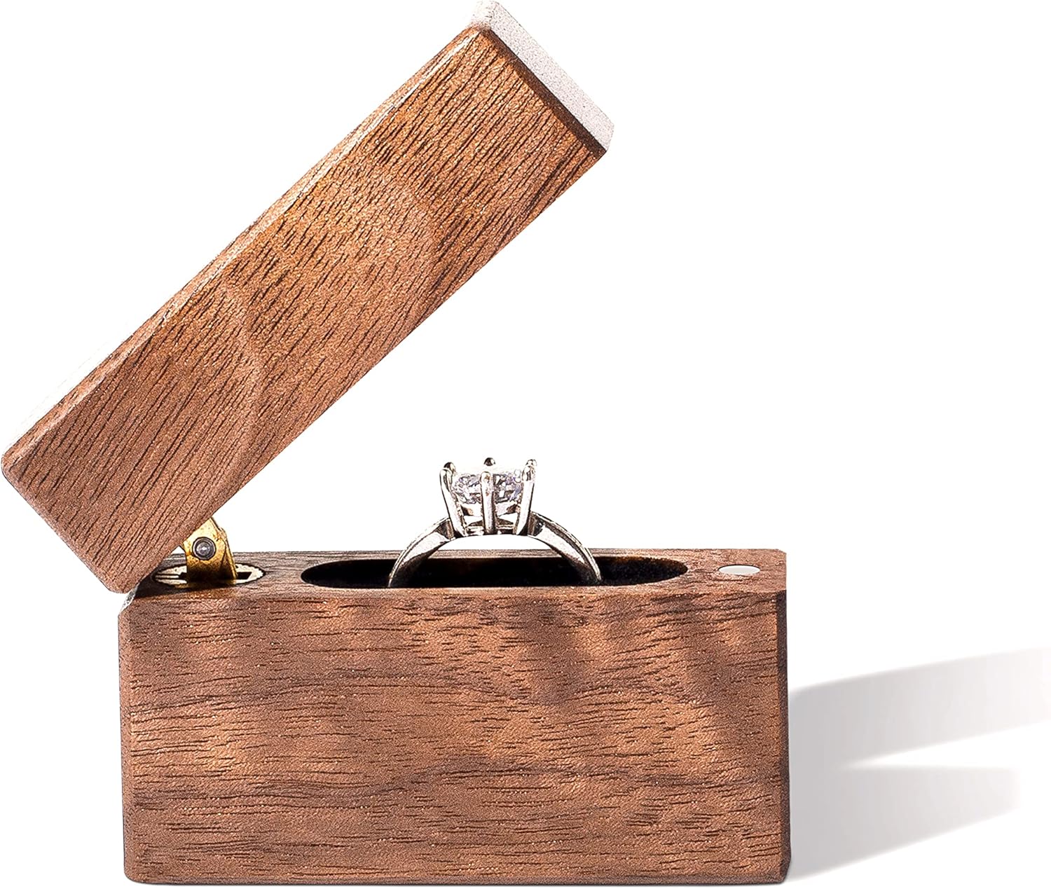 Wooden Engagement Ring Box Small Slim Flat Ring Case for Proposal,Wedding (Walnut Wood) - Image 2