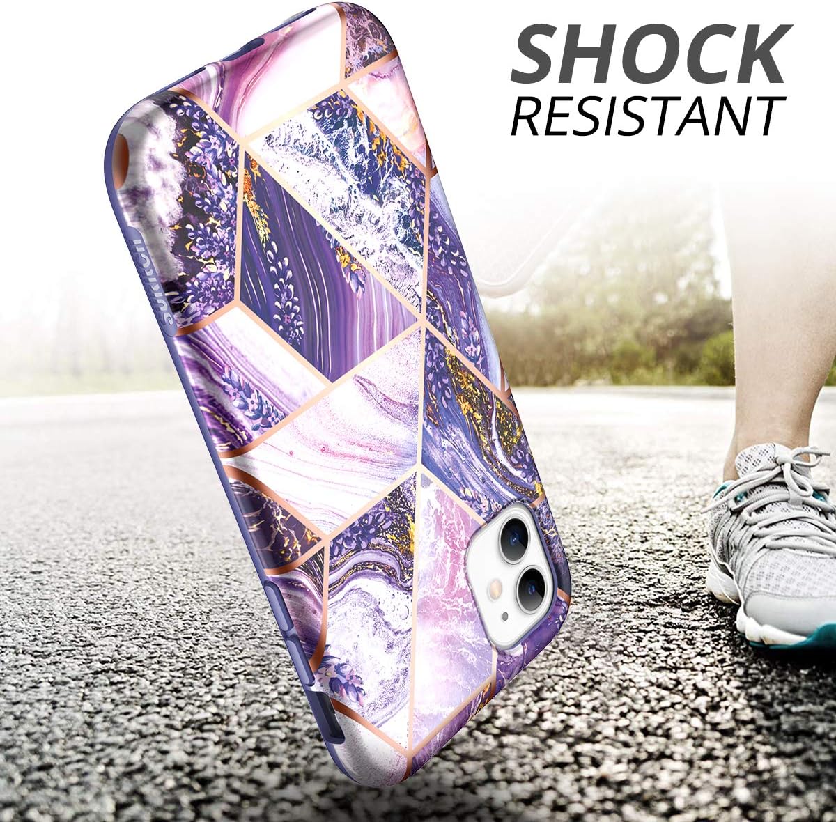 SURITCH Case for iPhone 11,[Built-in Screen Protector] Hybrid Full-Body Protection Dual Layer Soft Silicone Shockproof TPU Bumper Lavender Protective Cover for iPhone 11 6.1 Inch (Purple Marble)