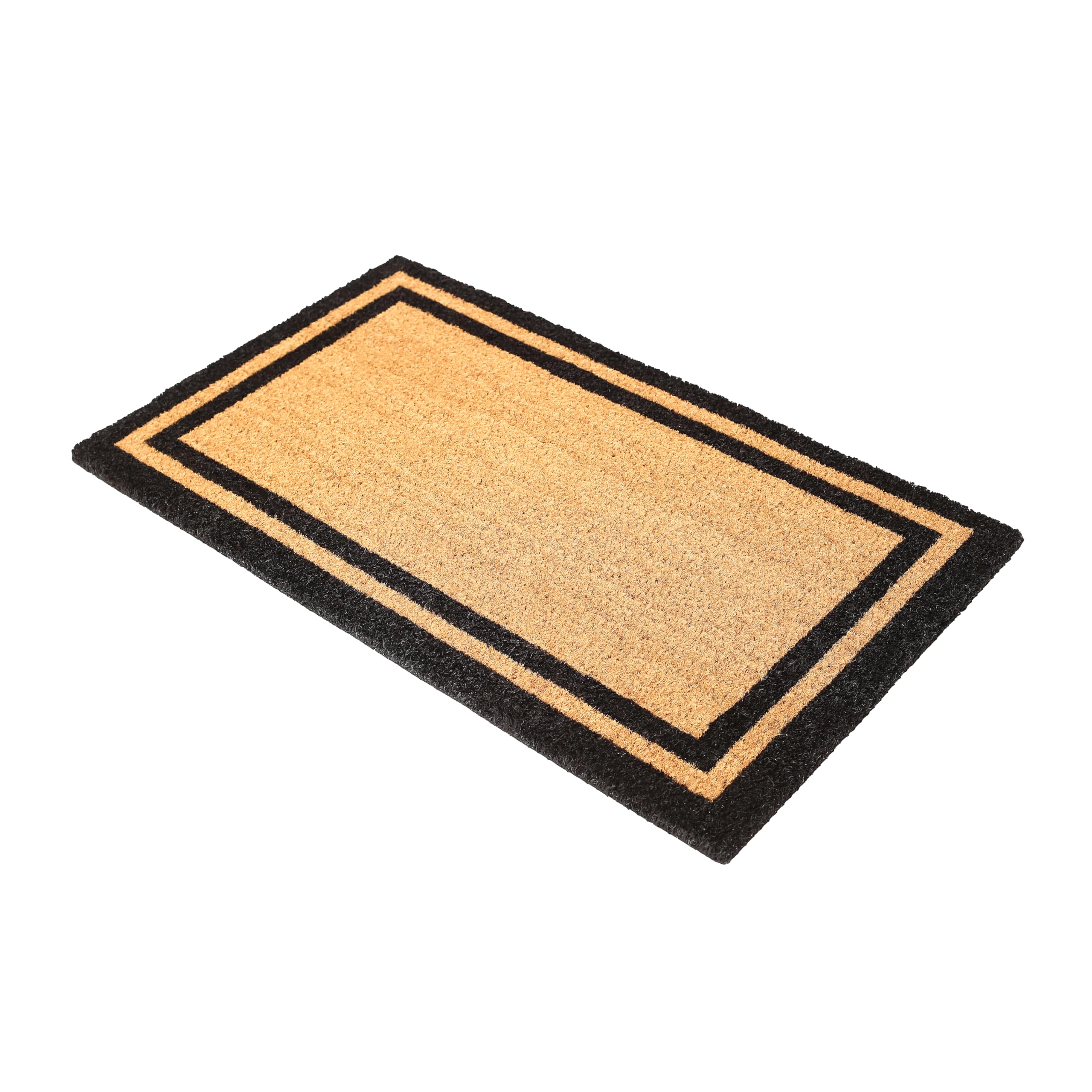 Fab Habitat Modern Non Slip Doormat - Durable, Thin - Natural Coir & Rubber - Entryway, Front Door, Porch, Patio - Double Black Border Natural (18" x