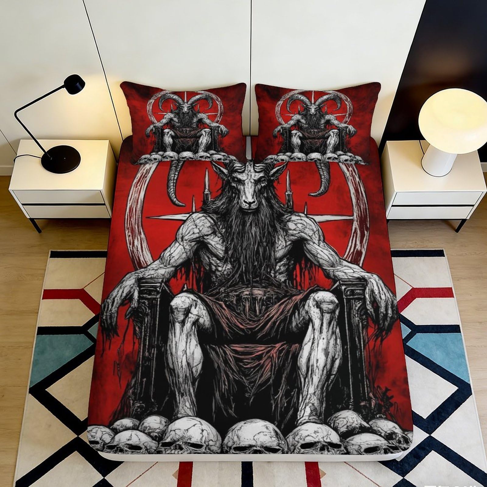 3D Printed Gothic Fitted Sheet Microfiber Bedroom Bedding Set Elastic Hem Skull Mattress Fitted Cover Deep Pocket Washable 90x200x25cm
