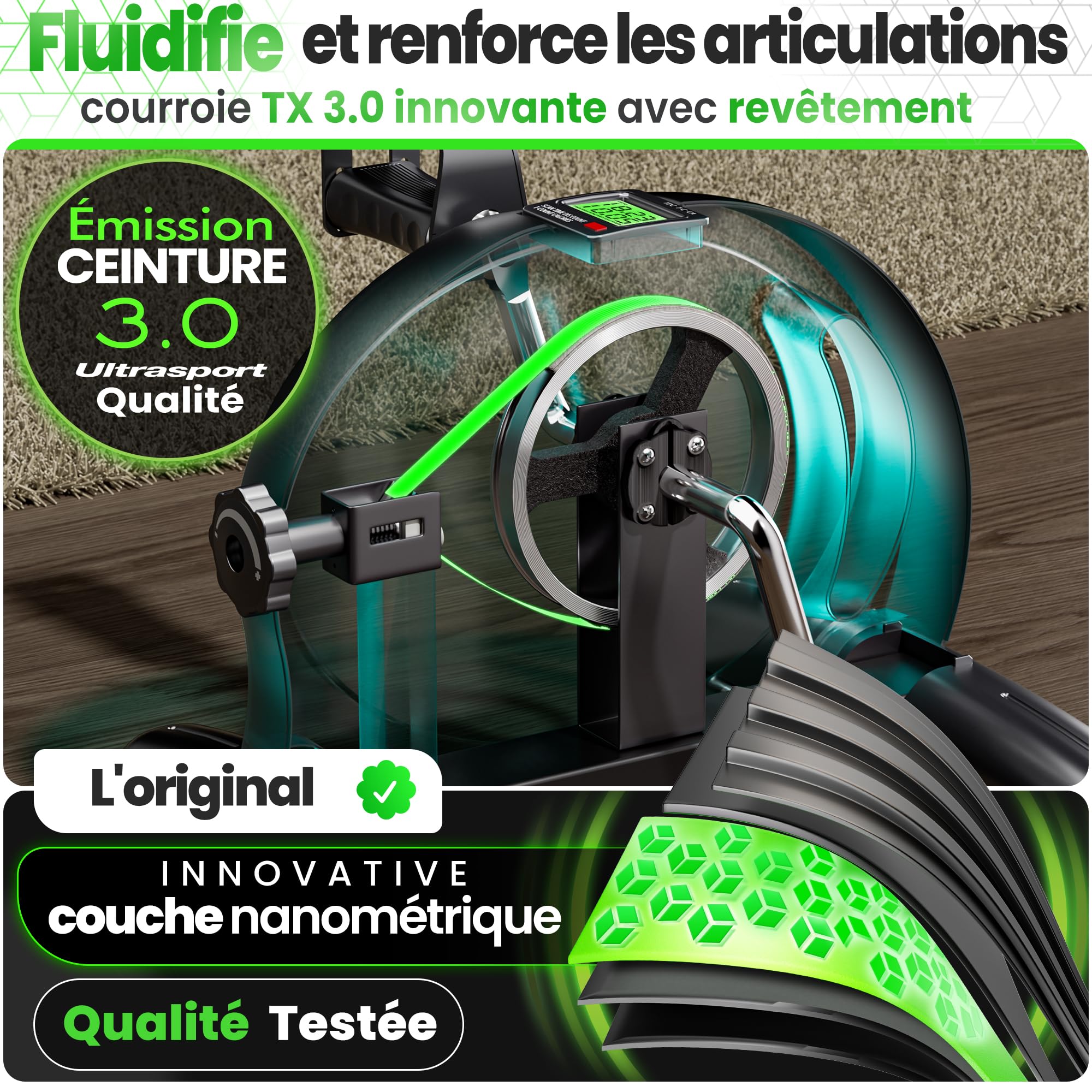 Ultrasport Mini Vélo d'Appartement avec Écran LCD, Tapis Antidérapant et Sangle de Fixation