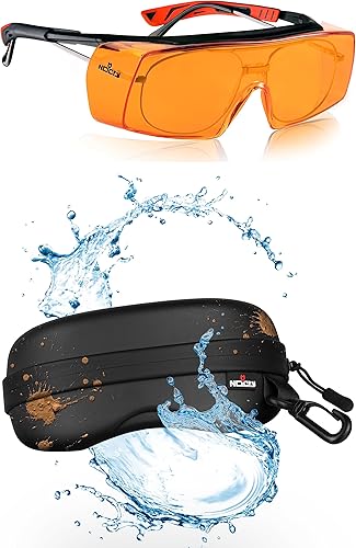 NoCry Gafas de seguridad con bloqueo de luz azul con protección UV 100%, lentes antivaho y resistente al agua con clip, funda para gafas de sol
