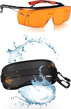 NoCry Blue Light Blocking Over Glasses Safety Glasses with 100% UV Protection, Anti-Fog Scratch Lenses & Water Resistant Safety Glasses Case with Clip - Semi Hard Sunglasses Case with Cleaning Cloth