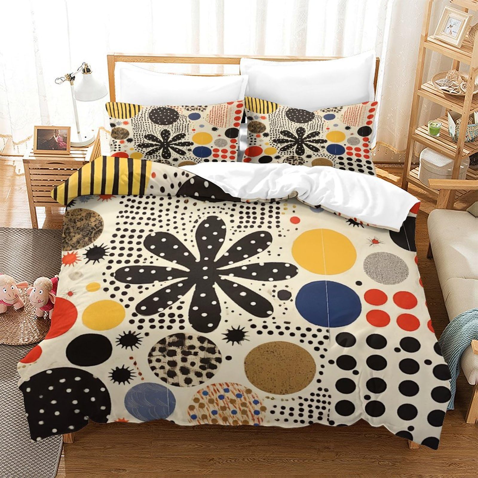 P1S9U7W5Y Retro Dots 3D Printed Flower Duvet Cover Set 3pcs Microfiber Polka Dot Bedding Set King