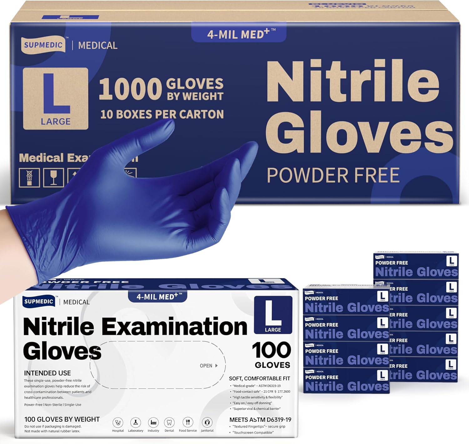 Nitrile Exam Gloves, 4 Mil 1000 Ct, Powder-Free Latex-Free Cooking Food-Safe Disposable Medical Gloves, Blue Violet