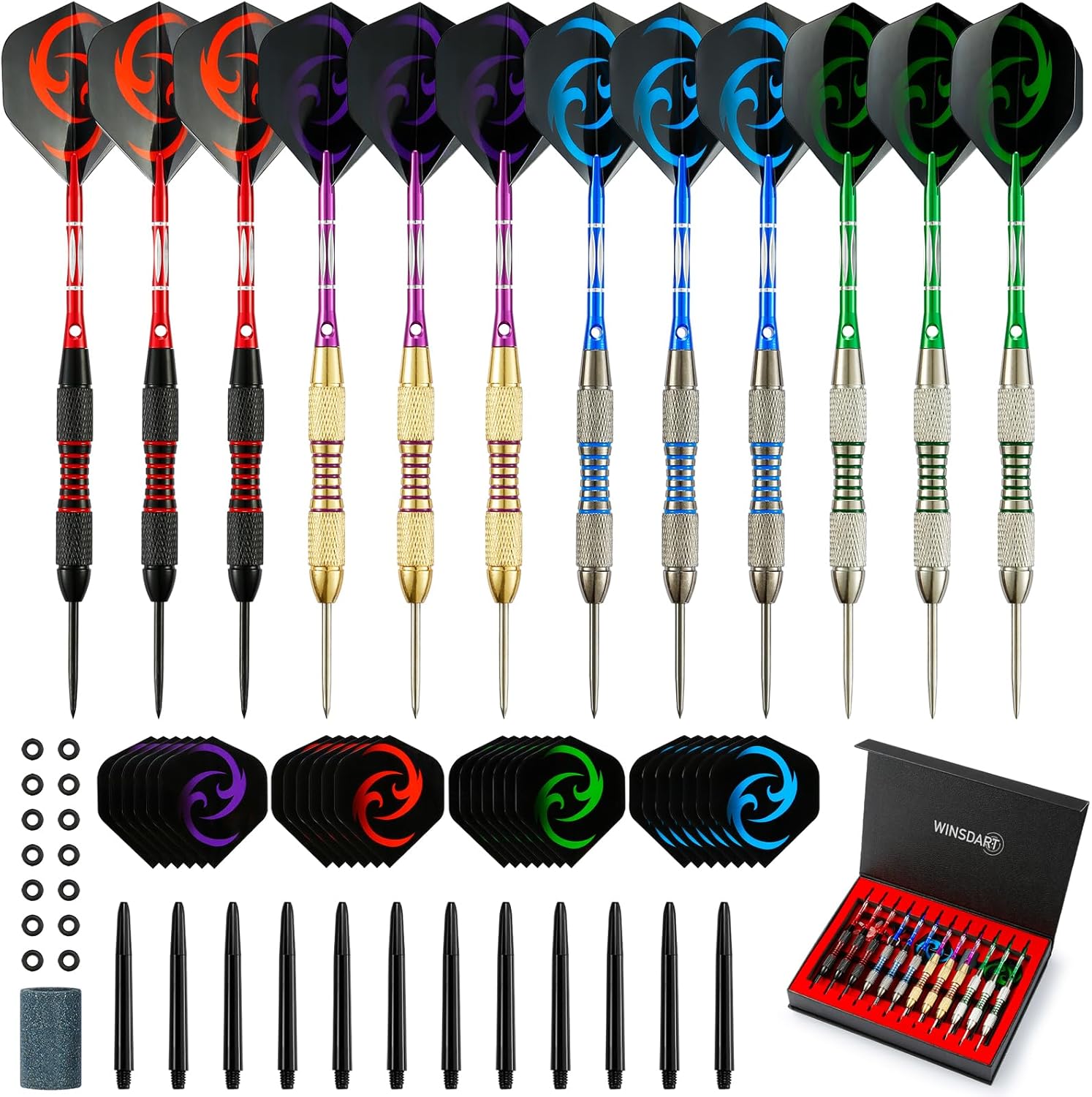 Darts Metal Tip Set Professional Metal Darts for Dartboard Steel Tip Darts with Nonslip Iron Barrel Aluminum Dart Shafts,Extra Flights,Dart Sharpener,Gift Box