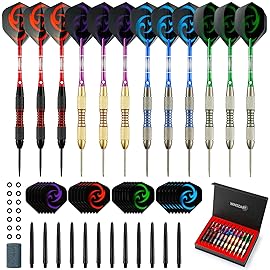 WINSDART Darts Metal Tip Set Professional Metal Darts for Dartboard Steel Tip Darts with Nonslip Iron Barrel Aluminum Dart Shafts,Extra Flights,Dart Sharpener,Gift Box