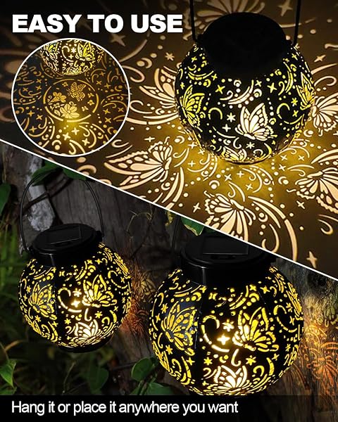 2026 Newest Solar Lanterns Light, KALAHOL 2 Pack Solar Lanterns Garden Ornaments Outdoor with Beautiful Pattern, IP44 Hanging Solar Lights Outdoor Garden for Outside Table Patio Balcony Courtyard - 4