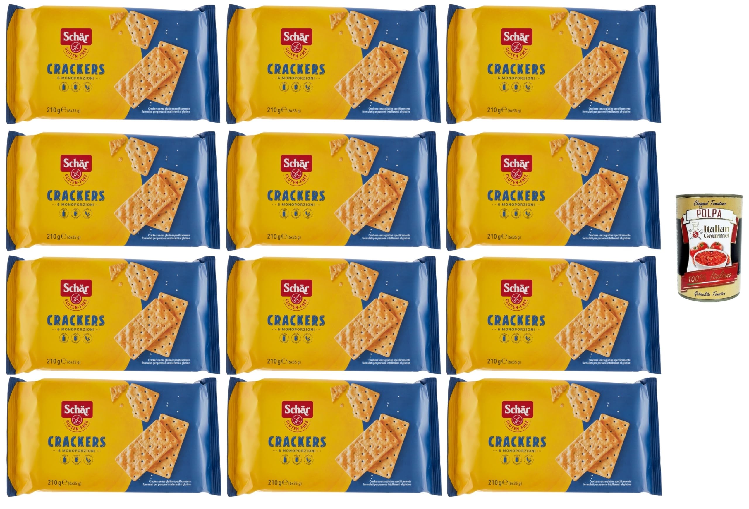 Schär Crackers senza Glutine, Galletas sin gluten, especialmente desarrolladas para personas con intolerancia al gluten, 12 x 210 g + Polpa italiana Gourmet 400 g