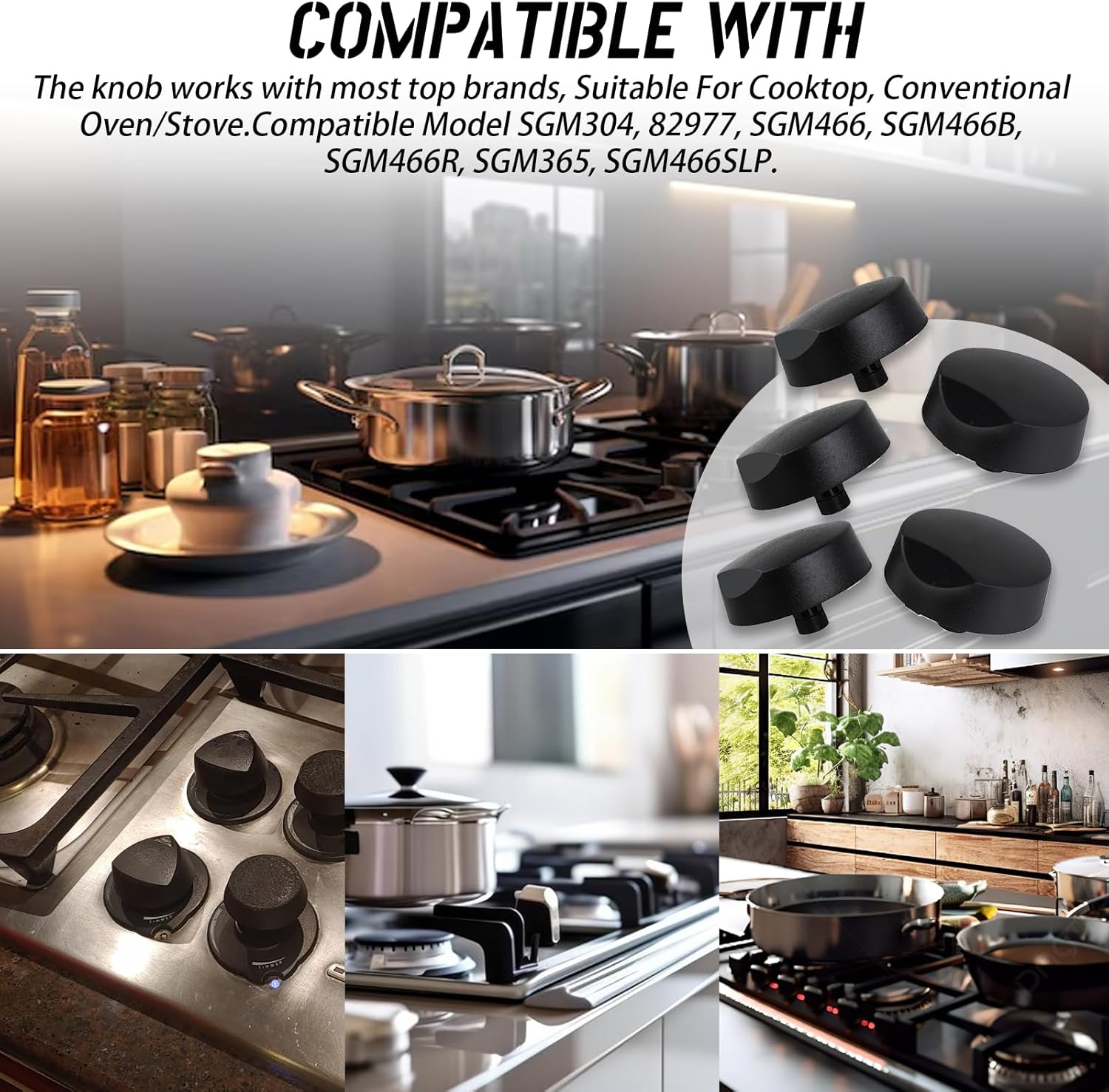 Cooktop Burner Knob, Stove Control Knob Black (5 Pack) Compatible with 82977, AP3390330, PS4271638, DE81-08738A Control knob Replacement (5)