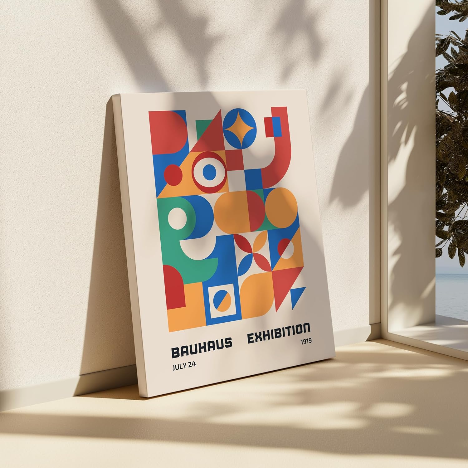 Poster Master Vintage Bauhaus Canvas - Retro Geometric Print - Mid Century Art - Gift for Him, Her, Men, Women - Abstract Wall Decor for Office, Living Room, Bedroom - 8x10 STRETCHED Canvas