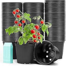 Sfee 100 Pack Plant Nursery Pots 4 inch Plastic Plant Pots, Soft Durable Reusable Seed Starting Pots for Succulents Plants Vegetables Fruits Seedlings Transplanting with 100 Plant Labels (Black)