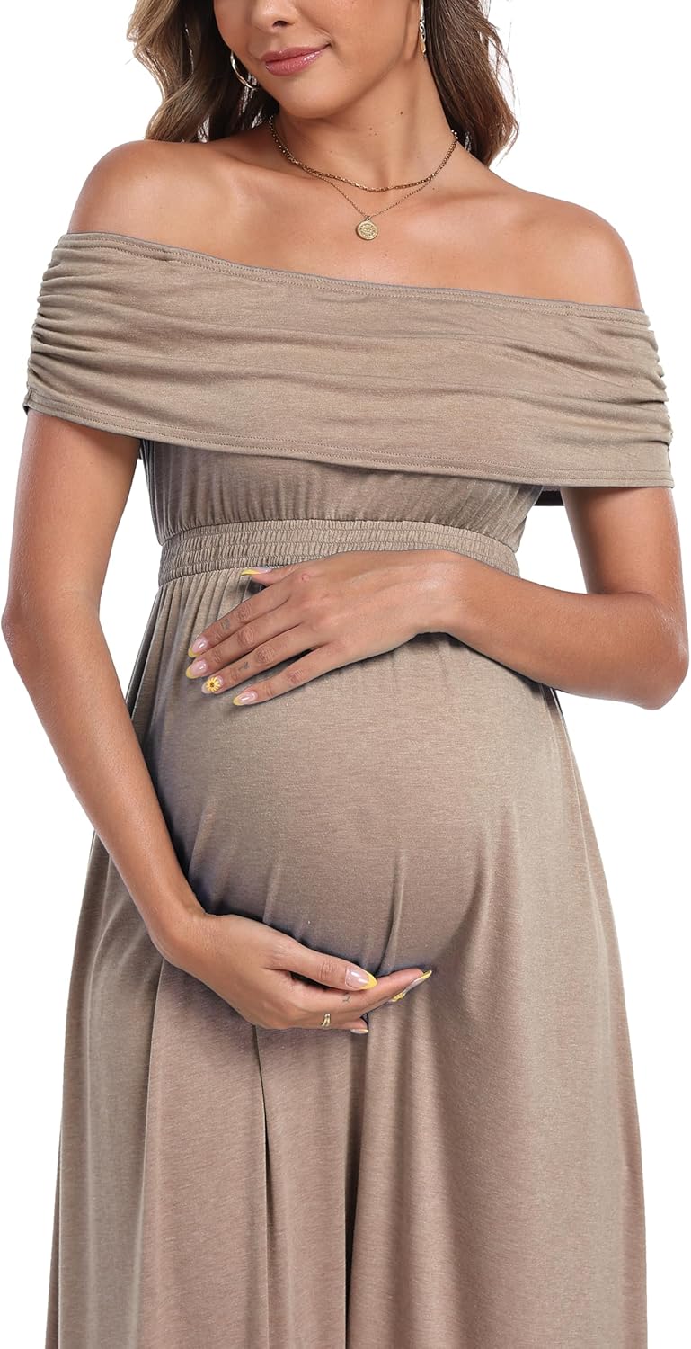 Off The Shoulder Maxi Maternity Dress for Photoshoot Baby Shower Sleeveless Casual Long Dresses - Image 8