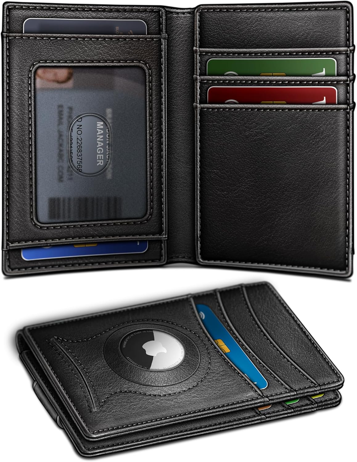 BULLIANT Men Airtag Wallet,Slim Wallet Money Clip Card Holder Magnetic Closure 12 Cards in Front Pocket RFID Blocking