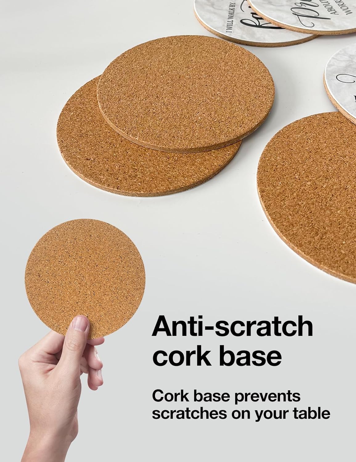 Christian Drinks Coasters with Bible Verses - Set of 6 Coasters with Cork Backing & Holder, Table Protector for Kitchen Coffee Table, Christian Gifts for Godmother Godson Believers - Image 6