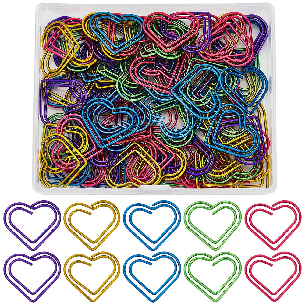 SOFPLATE 1 Box 100Pcs Small Gold Paper Clips Love Heart Paperclips Cute Hearts Shaped Metal Journaling Paper Clamps Binder Clips Bookmarks for Document Sorting Organization Wedding Office Supplies