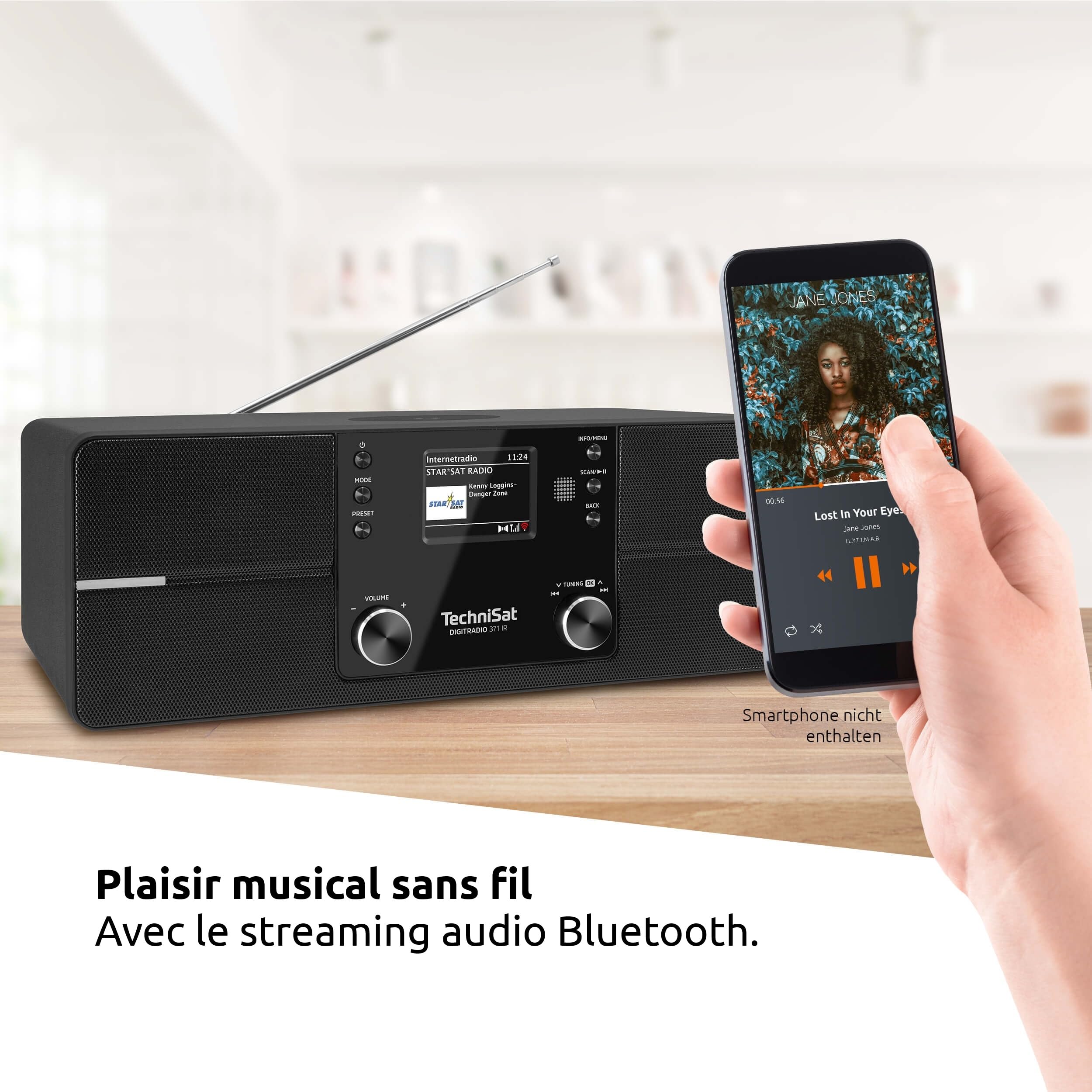 TechniSat DIGITRADIO 371 IR - Radio Internet avec charge sans fil (DAB+, FM, WLAN, réception Bluetooth, écran couleur, USB, AUXin, réveil, 10 W, commande par application/télécommande)