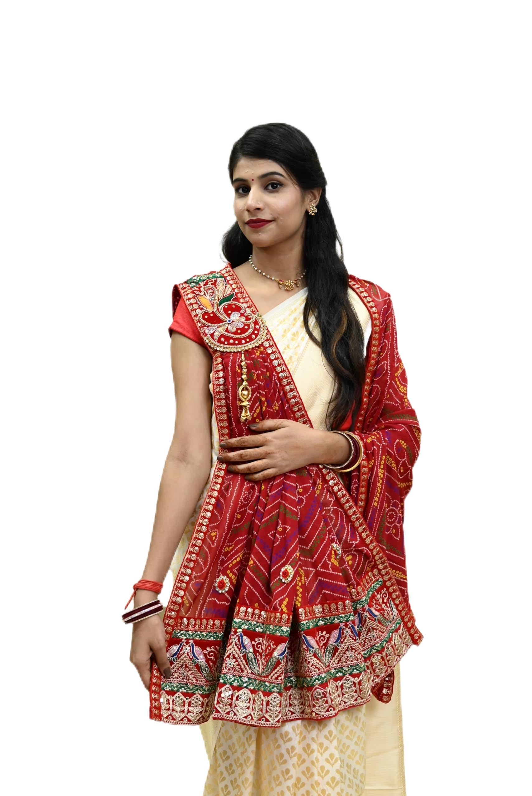 ranisatiya Jaipuriya Bhandhej Print Marwari Broch Plated Duppta Chunri & Piliya.-picture-14