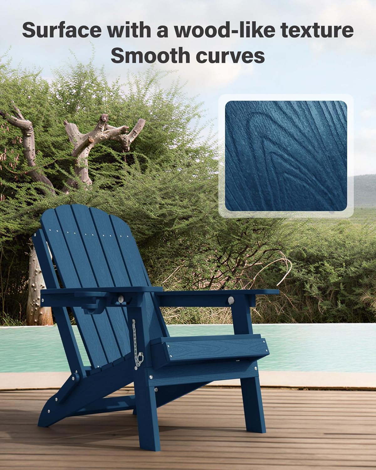 YEFU Adirondack Chairs Set of 2 for Outdoor: Folding Plastic Fire Pit Chair with Cup Holders & Adjustable Backrest - Sturdy All-Weather HDPE for Patio Lawn - Easy Assembly(Navy Blue)