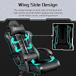Yaheetech Chaise de jeu, chaise d'ordinateur avec appuie-tête et soutien Lombaire de massage, chaise de jeu ergonomique réglable en hauteur chaise de bureau en cuir avec siège pivotant, noir