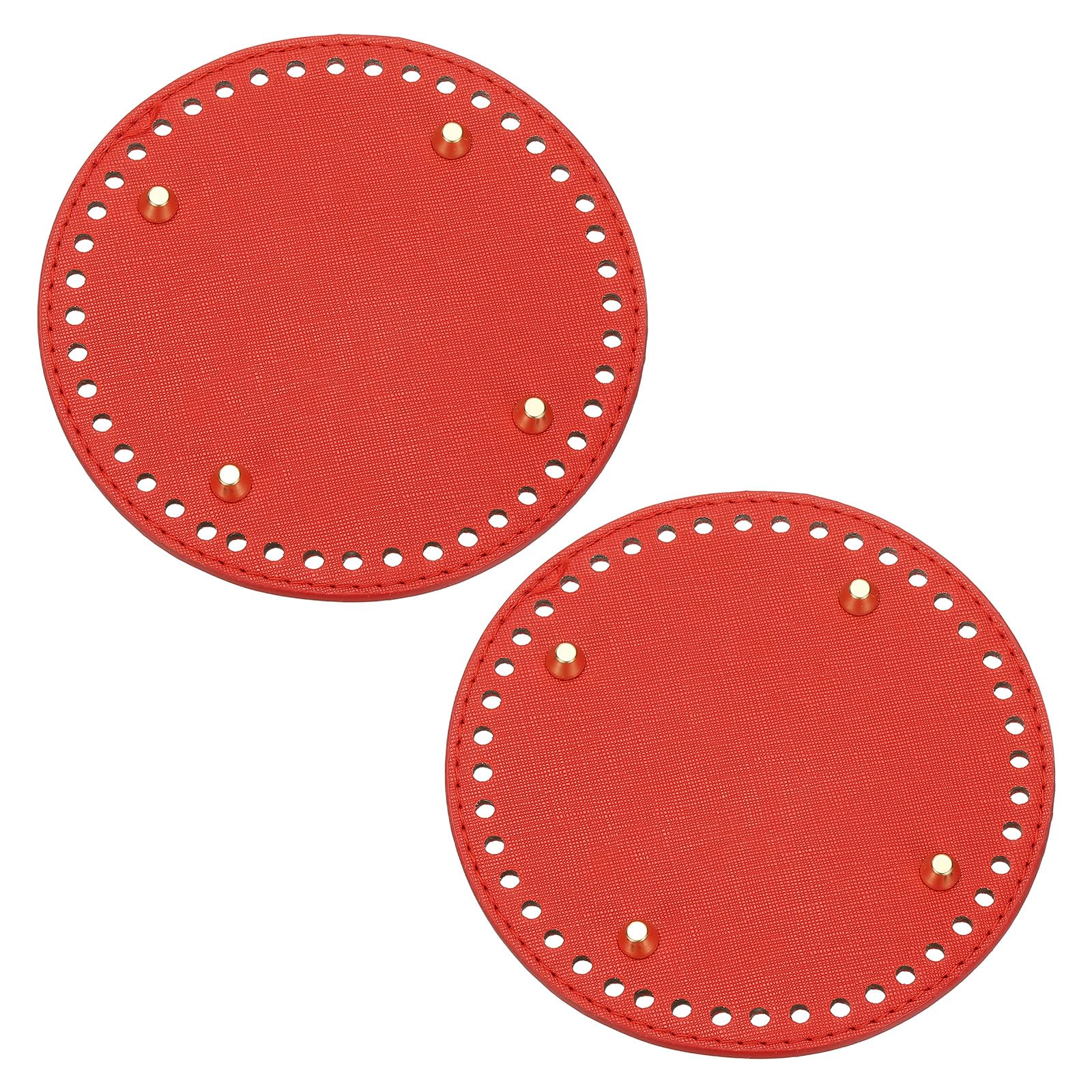 sourcing map 2Pcs Crochet Bag Bottom, 5.9" Dia Round Purse Bottom Leather Bag Bottom Shaper Pad with Holes Knitting Crochet Bag Cushion Base for DIY Handbag Purse Making Supplies, Red