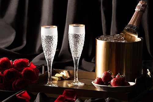 Miniatura 4 de Barski - Vidrio de calidad europea - Juego de 6 - Cristal - Flauta de champán - 8 oz. - Diseño de gota de lluvia con borde esmerilado y borde dorado