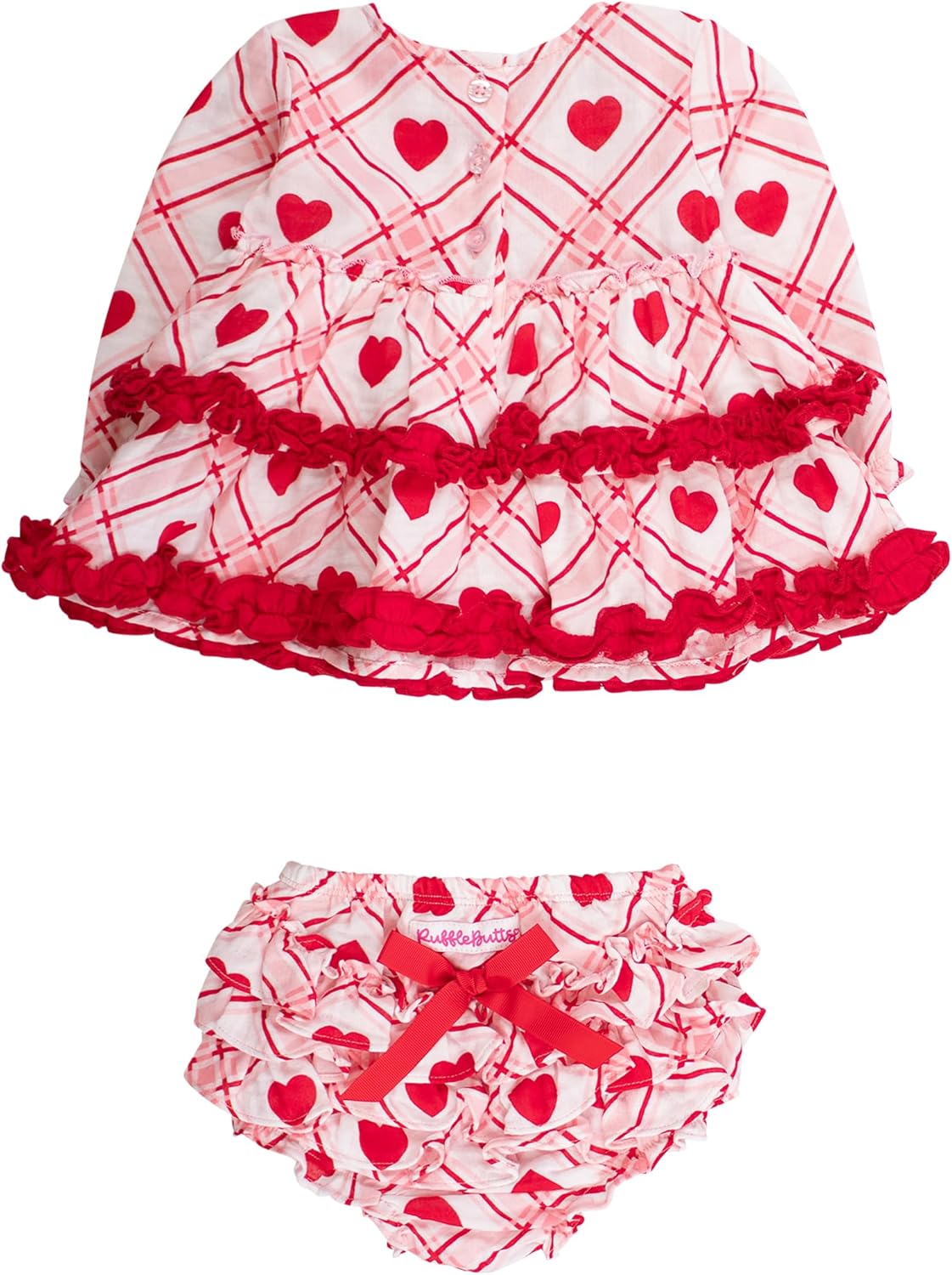 RuffleButts Baby Girls Cotton Gauze Long Sleeve Tiered Ruffle Swing Top and Bloomer Set