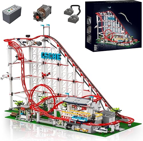 Juego de construcción de montaña rusa, pista de tren eléctrico motorizado, parque de atracciones de la ciudad, juguete modelo para niños y niñas de