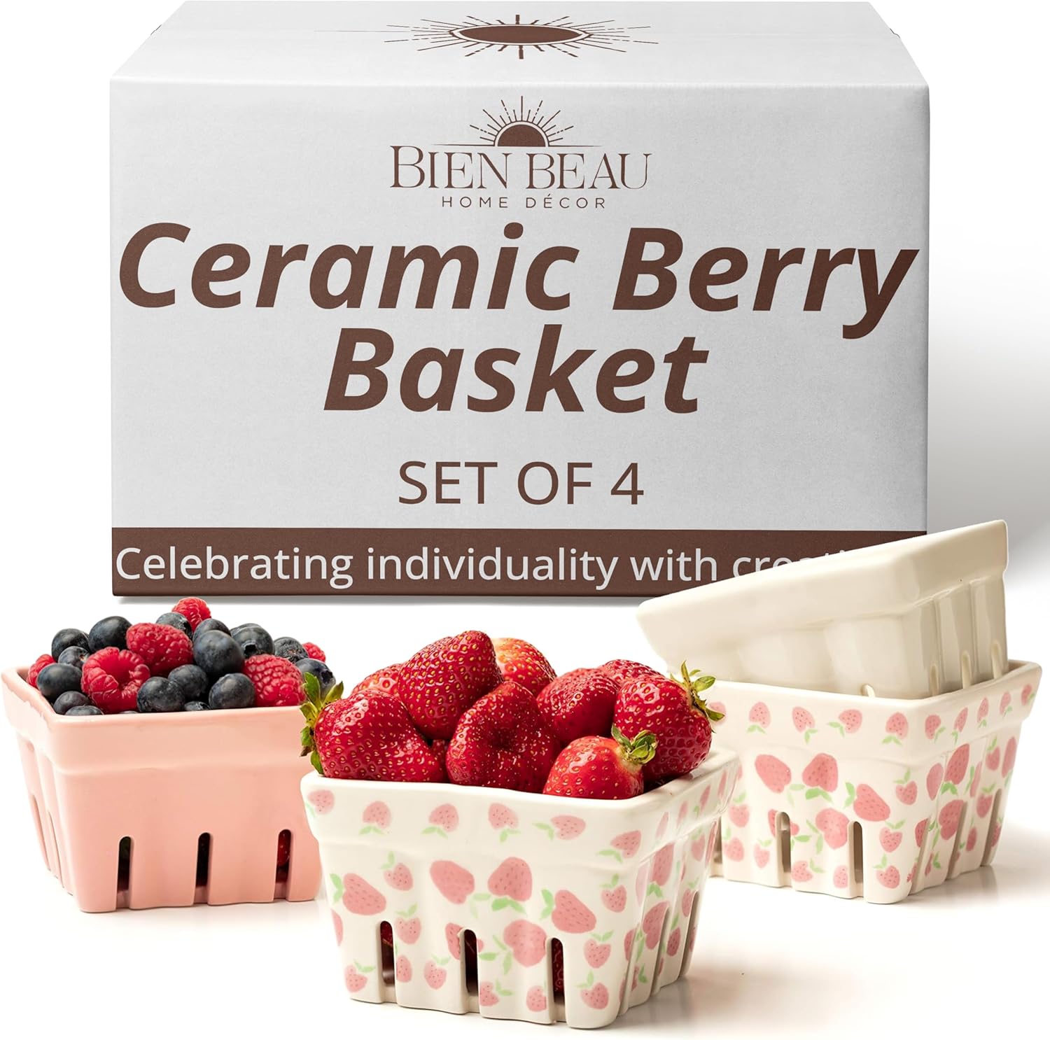Ceramic berry basket & fruit bowl, farmhouse colander set