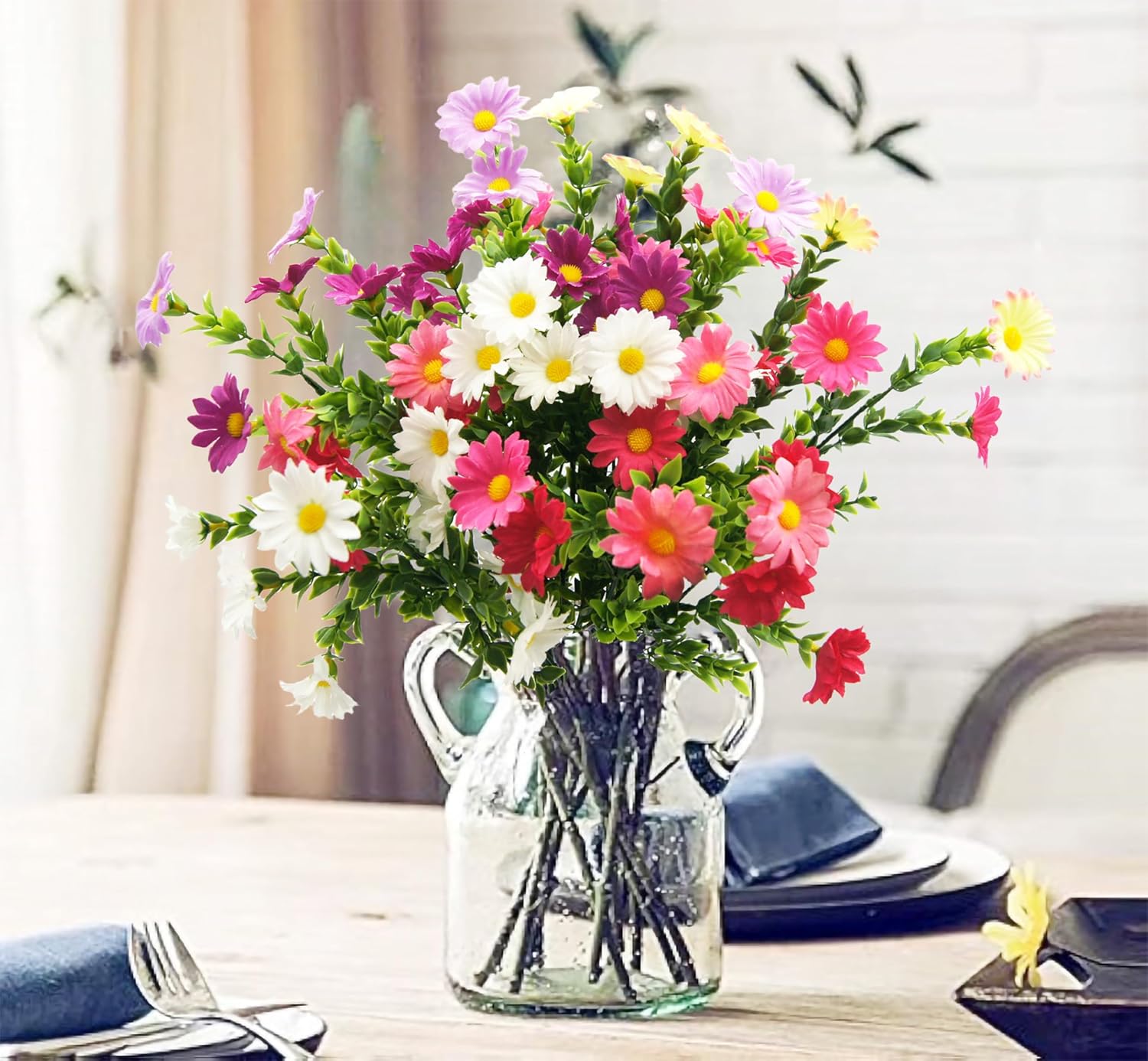 FERIAL 4Pcs Artificial Daisy Flowers for Decoration Outdoor Artificial Wildflowers Bulk Faux Silk Fake Daisy Spring Flower Purple Pink for Floral Home Decor Garden Patio Vase Table Centerpiece