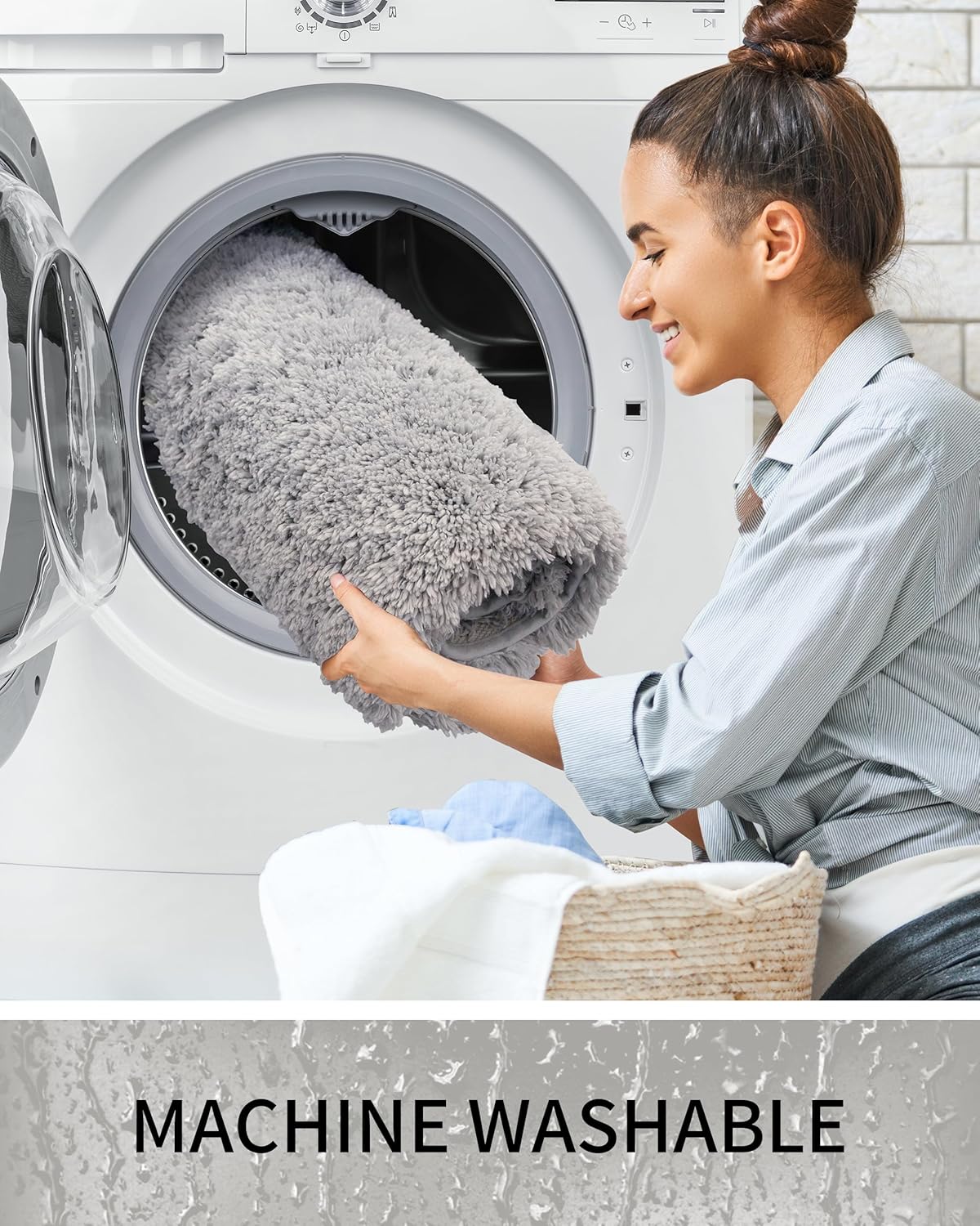 Bathroom Rugs Non Slip Washable, Ultra Soft Thick Shaggy Absorbent Bath Mats, High Density Foam Latex Non Slip Backing Bath Rugs, Microfiber Bath Mats for Bathroom Floor&Sink,24x17,Grey - Image 7