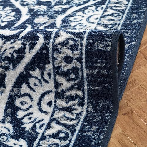 Miniatura 8 de Antep Rugs Alfombras antideslizantes (antideslizante) 8 x 10 con parte trasera de goma floral geométrica de bajo perfil para interiores (azul