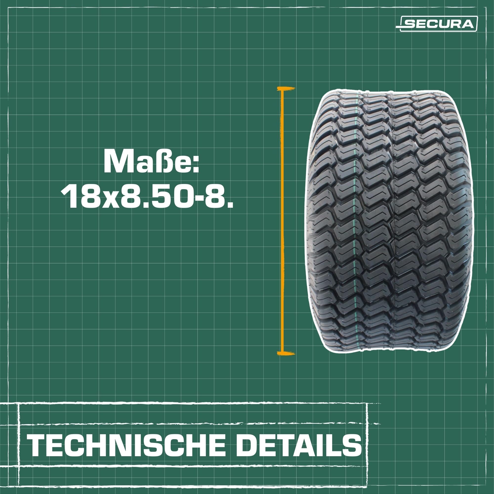 SECURA 2x Tubeless Reifen inkl. Schlauch 18x8.50-8 Schläuche mit geradem Ventil TR13