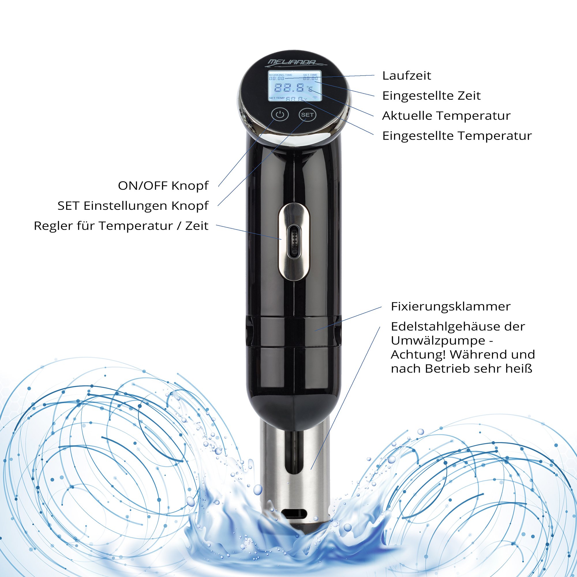 MA-18100 Sous Vide Stick Niedrigtemperatur Vakuumgarer Digital-Timer schwarz