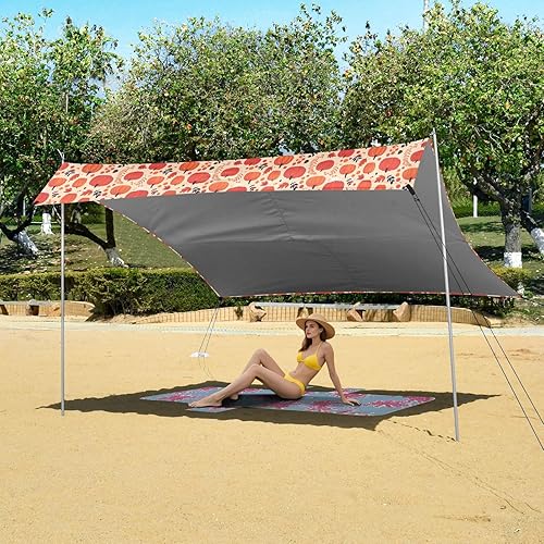 Miniatura 6 de Tienda de campaña de cabaña de playa con calabazas rojas y anaranjadas, UPF50+, ligera, grande, incluye pala de arena, sacos de arena, postes de