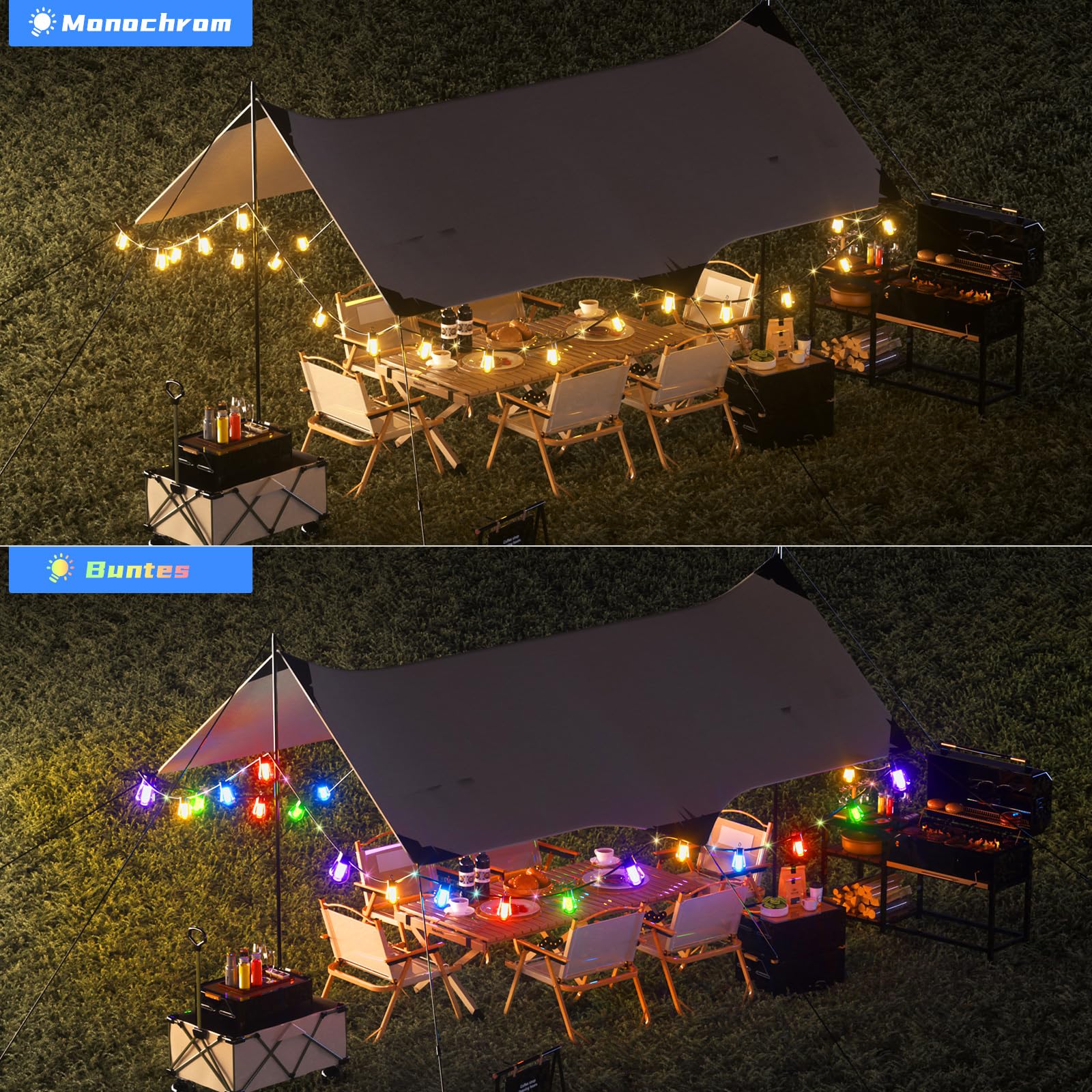 15M LED luces de hadas al aire libre de energía 20 RGB S14 bombilla, aplicación inteligente con 99 + modos y temporizador, para fiesta, boda, jardín, balcón （USB）