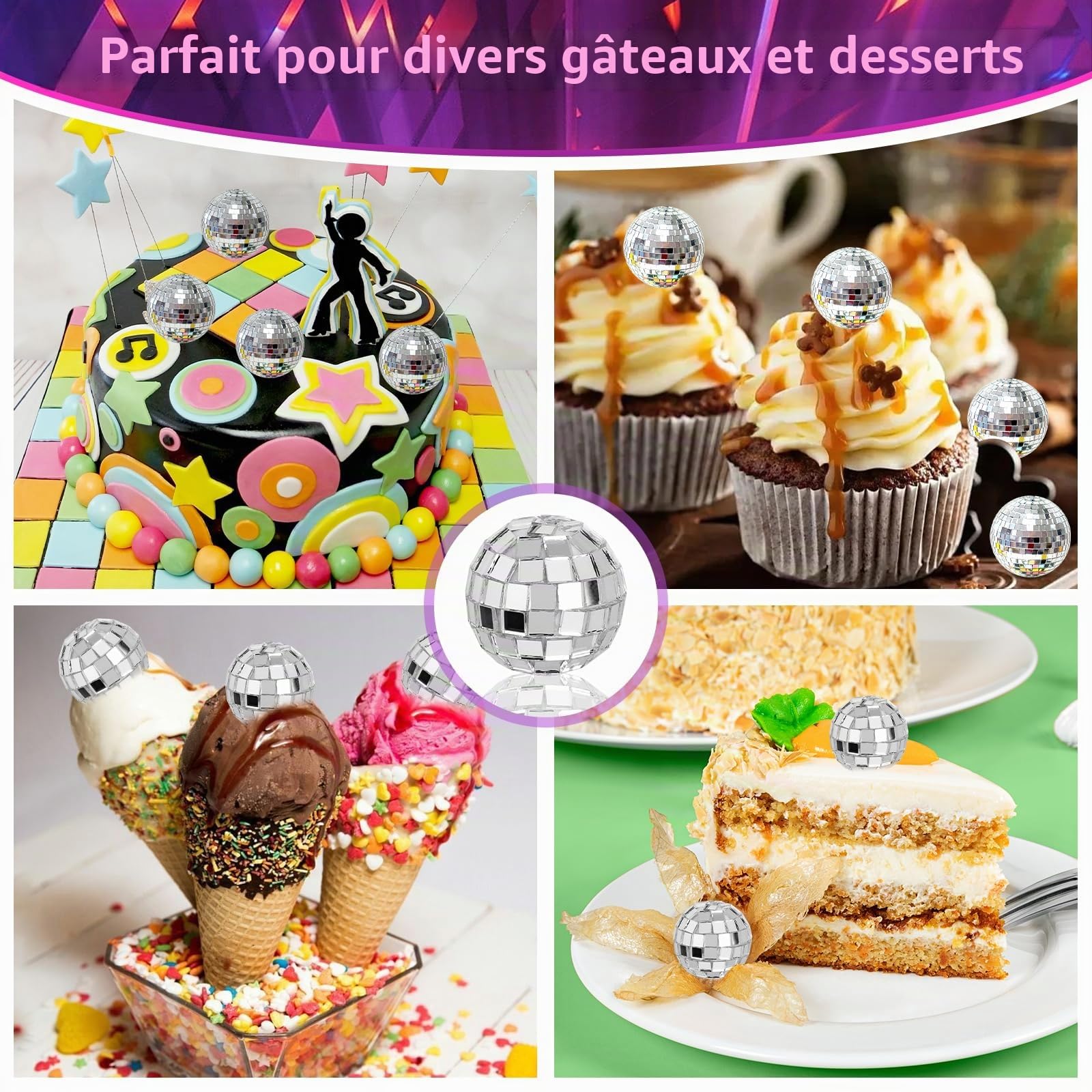 20 Pièces Mini Boule A Facette Anneau Porte Clé, 3cm Mini Boule Disco Anneau De Porte-Cles, Années 70 Argent Boule A Facette Chainette Porte Clé, Disco Ball Porte Clef pour Noël Party Deko