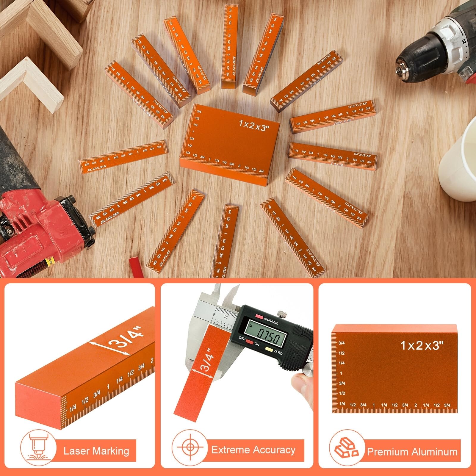 GAINNEER Aluminum Height Gauge Set - Woodworking Precision -4