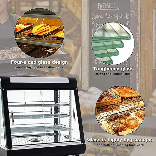 Miniatura 6 de Calentadores de alimentos de 3 niveles, calentador comercial de pizza de 27 pulgadas con calefacción 3D con marco de acero inoxidable, puertas