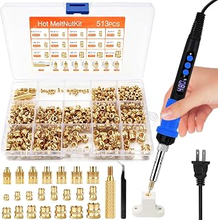 515Pcs Heat Set Insert Tool Kit for 3D Printing, 90W Digital Soldering Iron with 505 Brass Threaded Inserts, 7 Installation Tips, Adapter and Tweezers, M2-M8
