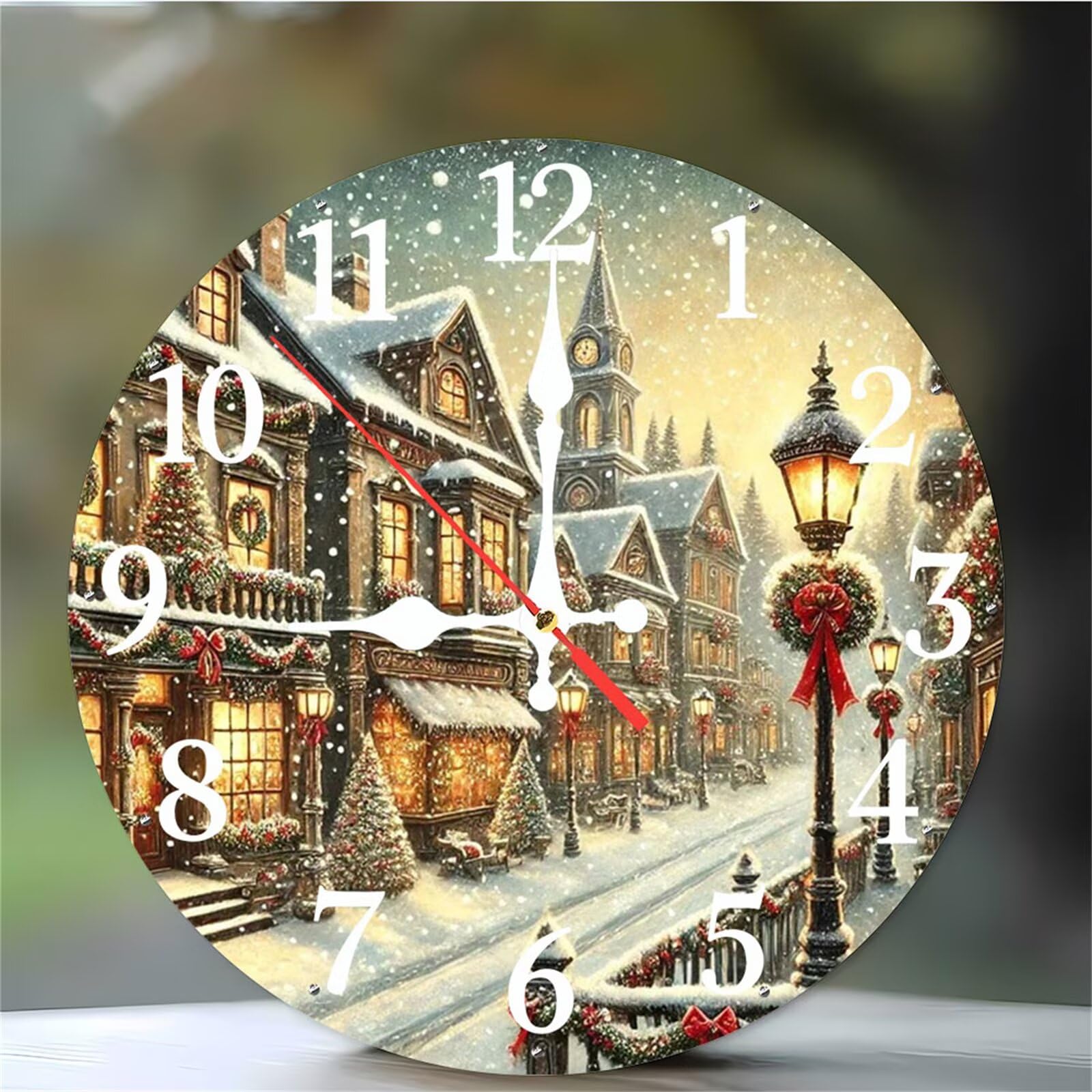 Horloge murale rues d'hiver haut de gamme avec mécanisme quartz sans tic-tac durable
