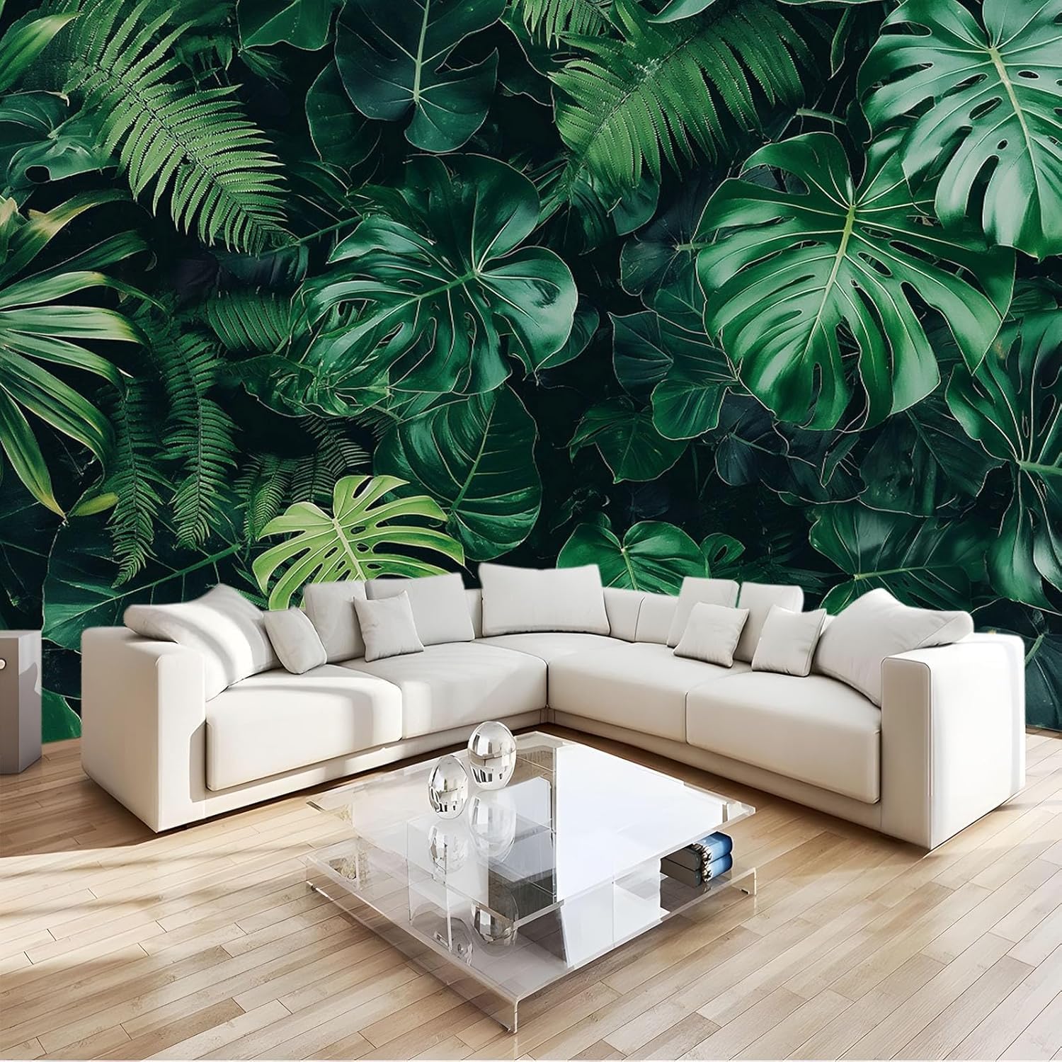 Papier peint panoramique monstera 3D en soie 400x280 cm