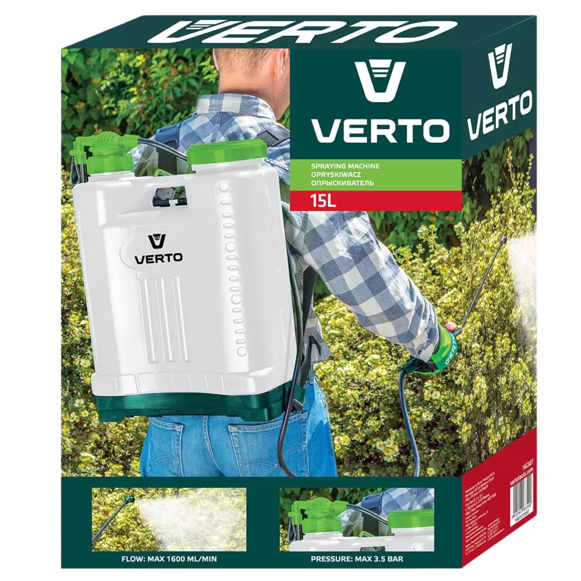 Verto Pulverizador Profesional de pistón, 15 litros, pulverizador a presión, pulverizador a presión, pulverizador de jardín, pulverizador de Bomba | Pulverizador a presión para jardín