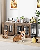 Vista 4 de Mueble de jaula para perros con cojín, perrera de madera para interiores con puertas dobles, jaula para perros con ruedas, mesa auxiliar de casa